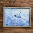 作品〜優雅な海の中の飛行機〜A4透明水彩原画