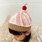 作品カップケーキ帽子 🧁 【送料無料】日本製 コットン100%  帽子 赤ちゃん帽子 カップケーキ あみぐるみ 出産祝い