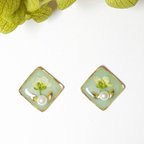 作品SALE!!春に流行◇【square】ミントグリーン×イエロー　ピアス/イヤリング