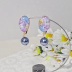 作品【アレルギー対応】【送料無料】艶花のイヤリングmini☆ブルー☆レジン