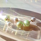 作品【 2way】14KGF/ GREEN APPLE FRESHWATER PEARL STUD EARRINGS