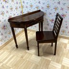 作品半月型 ダークブラウン色コンソールテーブルと椅子セット（身長約27～29ｃｍ適応）