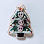 作品ビーズ刺繍 クリスマスツリーのブローチ(ピンク)