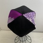 作品TOPI  綿麻と着物リメイクのベレー帽（黒×紫）
