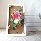 作品◆額に飾ったピンクのお花◆造花・リース・アーティフィシャルフラワー・花倶楽部 