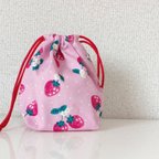 作品送料無料🌟小さな水玉と苺🍓がかわいいコップ袋☆ピンク