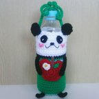 作品パンダのペットボトルカバー(500ml) 緑×花りんご