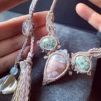 作品tiffany  jasper × copper amazonite / macrame necklace #マクラメネックレス#