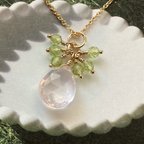 作品🌸14kgf🌸大粒宝石質ローズクォーツ、宝石質ペリドットのネックレス