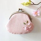 作品桜 がま口 財布 ポーチ 花びら  羊毛フェルト 刺繍