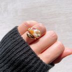 作品283 指輪　リング　お花　花　フラワー　レジン　レジンアクセサリー　ゴールド　プレゼント