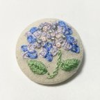 作品あじさい　紫陽花　お花　くるみボタン　刺繍ヘアゴム　