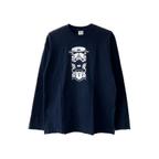 作品【金太郎　長袖Ｔシャツ】　手刷り　【金太郎　の　巨鯉】　紺　大人サイズ（Ｍ Ｌ寸）