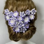 作品＊紫×白＊　つまみ細工　髪飾り　七五三　卒業式　結婚式　成人式　和装　着物　コーム