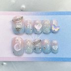 作品Carat nail ネイルチップ ラメネイル ハートネイル キラキラ ピンクブルーネイル オーロラネイル グミシール付き※説明欄必読※