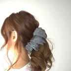 作品バナナクリップ　Silk linen  gray＊下から挟んでとめるだけ 簡単ヘアアレンジ