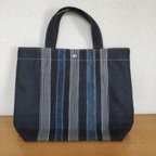 作品㉜ トートバッグ ☆ 岡山デニム　ヒッコリー　パッチワーク　ハンドバッグ　セルビッチ　赤耳　リバーシブル