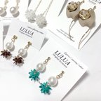 作品 ⁑ パール　×  グリーンジルコニア　⁑ クリスマス　ピアス　イヤリング　結婚式　お呼ばれ　パーティー　上品　華奢　小ぶり　カラー　じゃらじゃら　大ぶり　ビーズ　大人可愛い　春　夏　秋　冬　