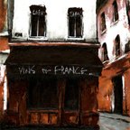 作品風景画 パリ 油絵「街角のカフェ」