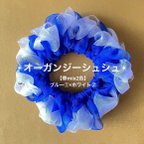 作品【華mix2色】オーガンジー_シュシュ(ブルー①×ホワイト②)
