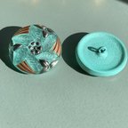 作品【1コずつ販売】#czechglass#czech button#チェコボタン　flower27㍉　mint/silver copper 金具タイプ