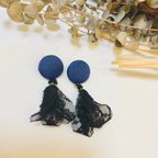 作品ネイビーくるみ×黒レースタッセル♡【ピアス】