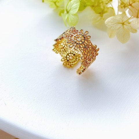 ★CICI★ 18kgp 真鍮　レース　透かす　指輪　K18仕上げ　　ヴィンテージ　vintage ring