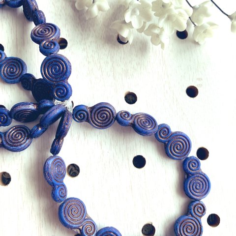 【6コセット】JIRI＊IVANA #czech beads#チェコビーズ　spiral16✖️11㎜　matte cobalt blue/copper 魔除けのスパイラル