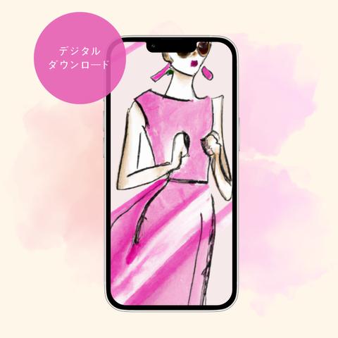 【スマホ壁紙】ピンクドレスの女・Woman in a pink dress