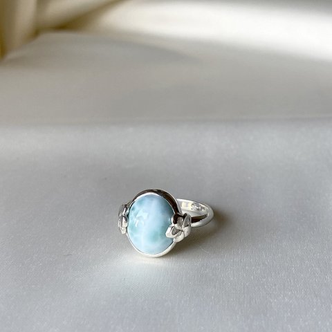 プルメリアのストーンリング ☆ Larimar ラリマー ☆ 一点物