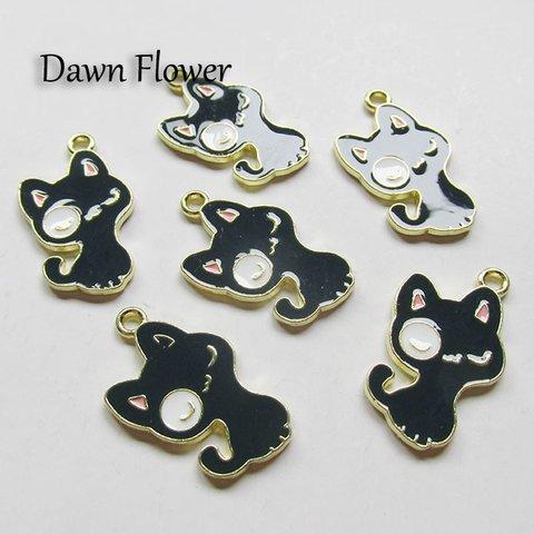 【D-0429】8pcs　伯爵ねこ　25×15mm　ブラック　チャーム