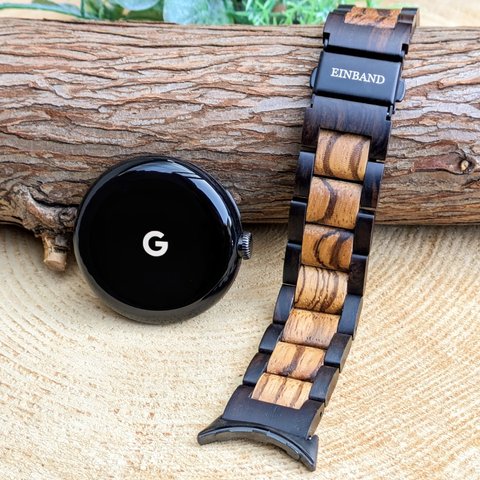 【木製バンド】EINBAND Google Pixel Watch 天然木 木のベルト【エボニー×ゼブラウッド】