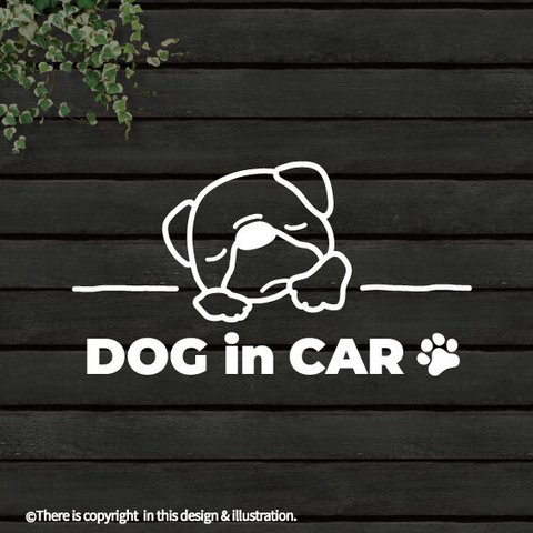 DOG IN CAR/ パグ【カッティングステッカー】手書きわんこ