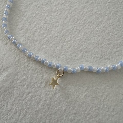 《ビーズネックレス》Pale Bule Necklace