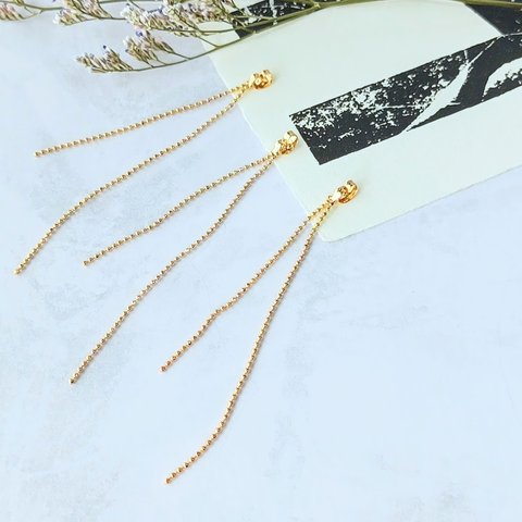 【2個】14kgp 2連　ロング　ボールチェーンキャッチ　ダブルチェーン　デザインキャッチ　アクセサリーパーツ　DIY