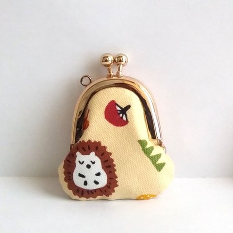 小さいがま口：豆姫：ちっちゃいがま口：littlie purse 363：かわいいがまぐち：小さな財布：ハリネズミ,キノコ,hedgehog