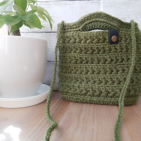 【1日後発送】ニット手編みのグリーンの2wayショルダーバッグ