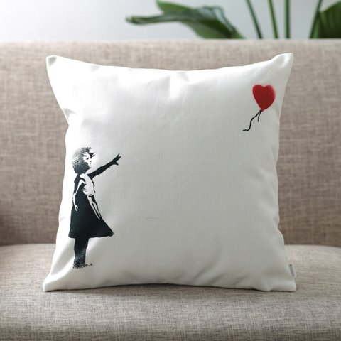 クッションカバー Banksy バンクシー HEART BALLOON GIRL jubileecushionba044