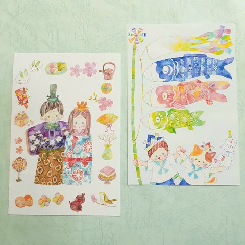 鯉のぼり&雛人形　ポストカード二枚セット