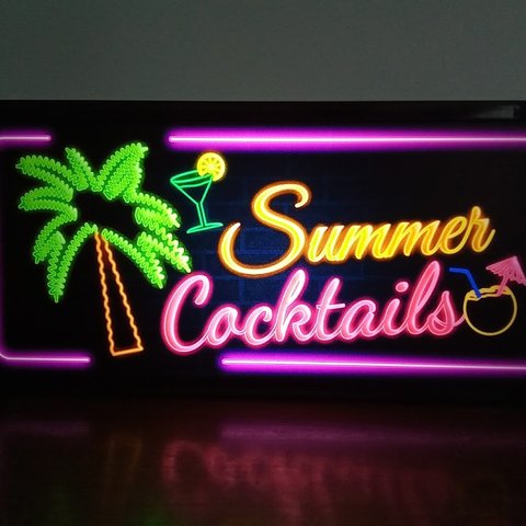 サマー トロピカル カクテル バー カフェ ヤシの木 Summer Cocktails 看板 置物 雑貨 LED2wayライトBOX