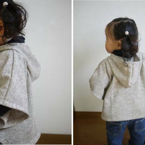 ♥子供用フードポンチョの型紙♥　子供服　コート　ウール　秋冬　パターン　