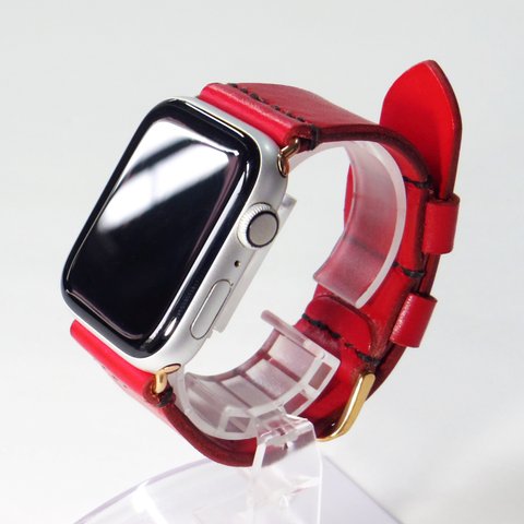 Apple Watch 腕時計ベルト 腕時計バンド 牛革レザー 全ケースサイズ制作 レッド 赤色