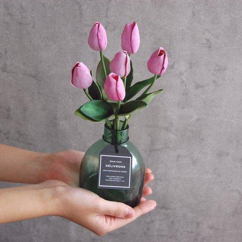 ◆粘土のお花◆　チューリップ　グリーンボトル　T649