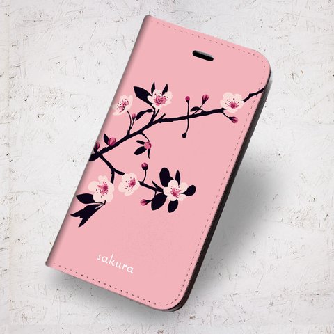 iPhone 専用 フラップ無し手帳型ケース ★サクラ ピンク