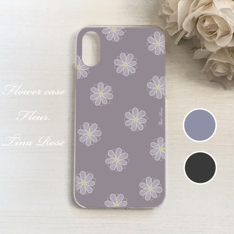 ［全機種対応]  Fleur. お花のスマホケース⑅* TinaRose (iPhoneケース/Xperiaケース/Androidケース/AQUOSケース/Galaxyケース/くすみ色/紫/パープル)