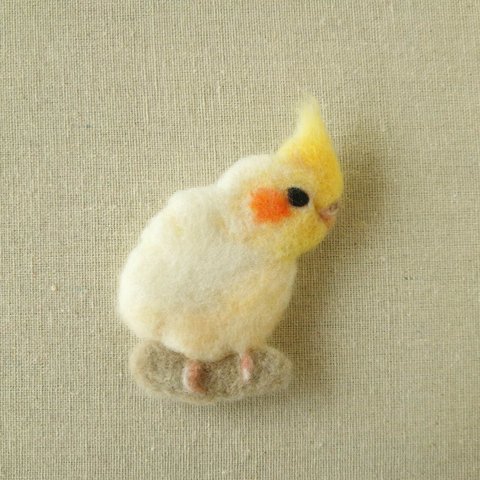 オカメインコのブローチ風羊毛フェルト絵