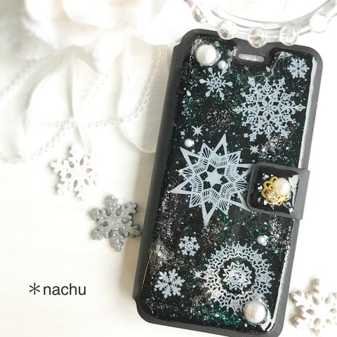 SALE♡ふんわり雪結晶の手帳型ケース＊iPhone6.6s