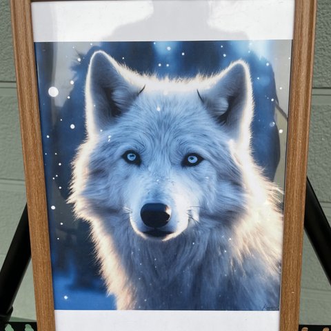 『白狼の冬』オオカミアートパネルA4サイズ