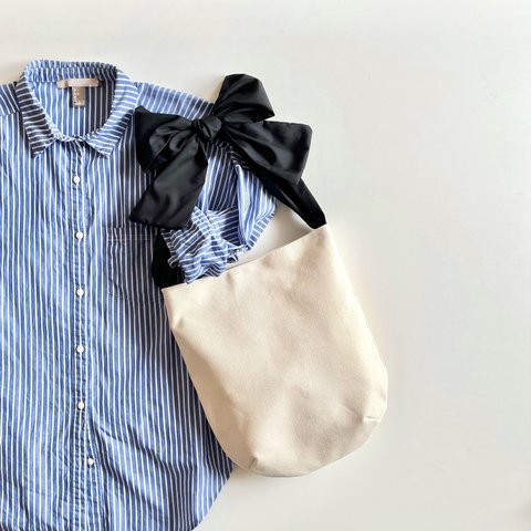 【受注生産】ショルダー・斜めがけ・手提げと3wayで使える！  canvas ribbon tote bag（生成）