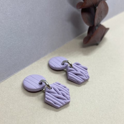 秋冬ピアス【Good knittens: lilac/hexagon】ライラック\六角